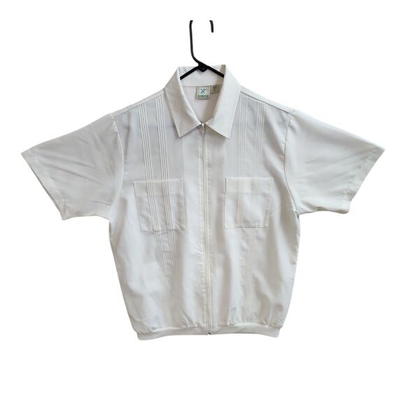Haband White Short Sleeve Zip Front Shirt Men’s M Classic Guayabera Style Pocket - Picture 3 of 13